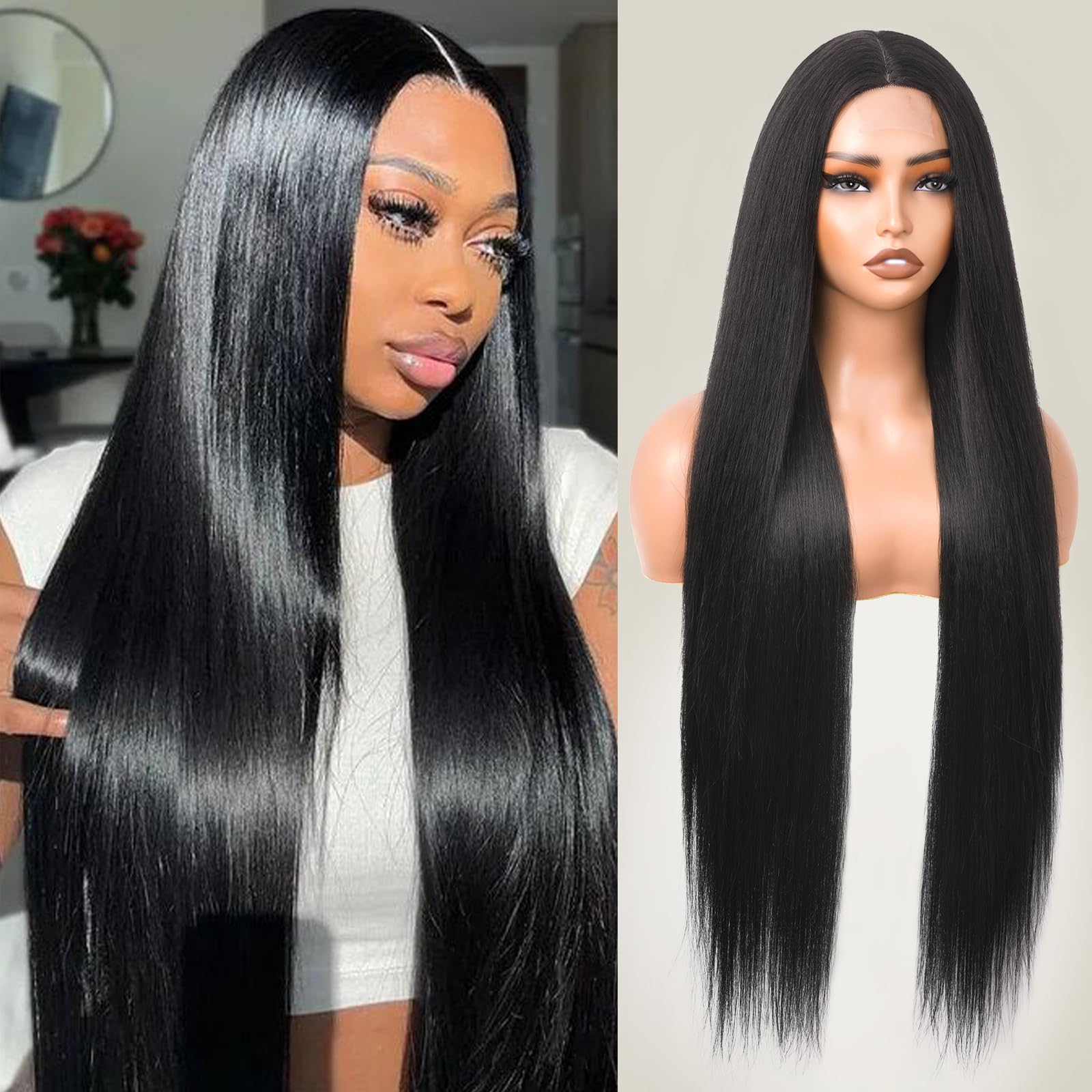 Amazon.com : Cemuto Long Straight Black Wigs for Women Glueless